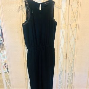 BANANA REPUBLIC Black Jumpsuit Split Back Mesh Inset Cuffed Leg size 6